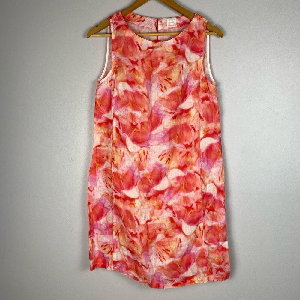 120% Lino Sleeveless Printed Linen Shift Dress